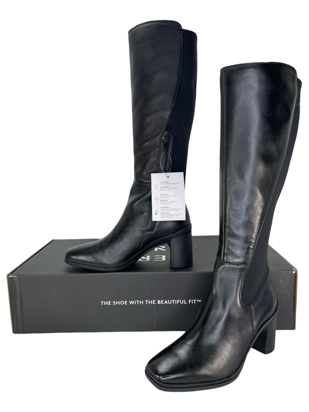 Naturalizer Axel2 Black Leather Knee High Heeled Womens Boots Size 8W
